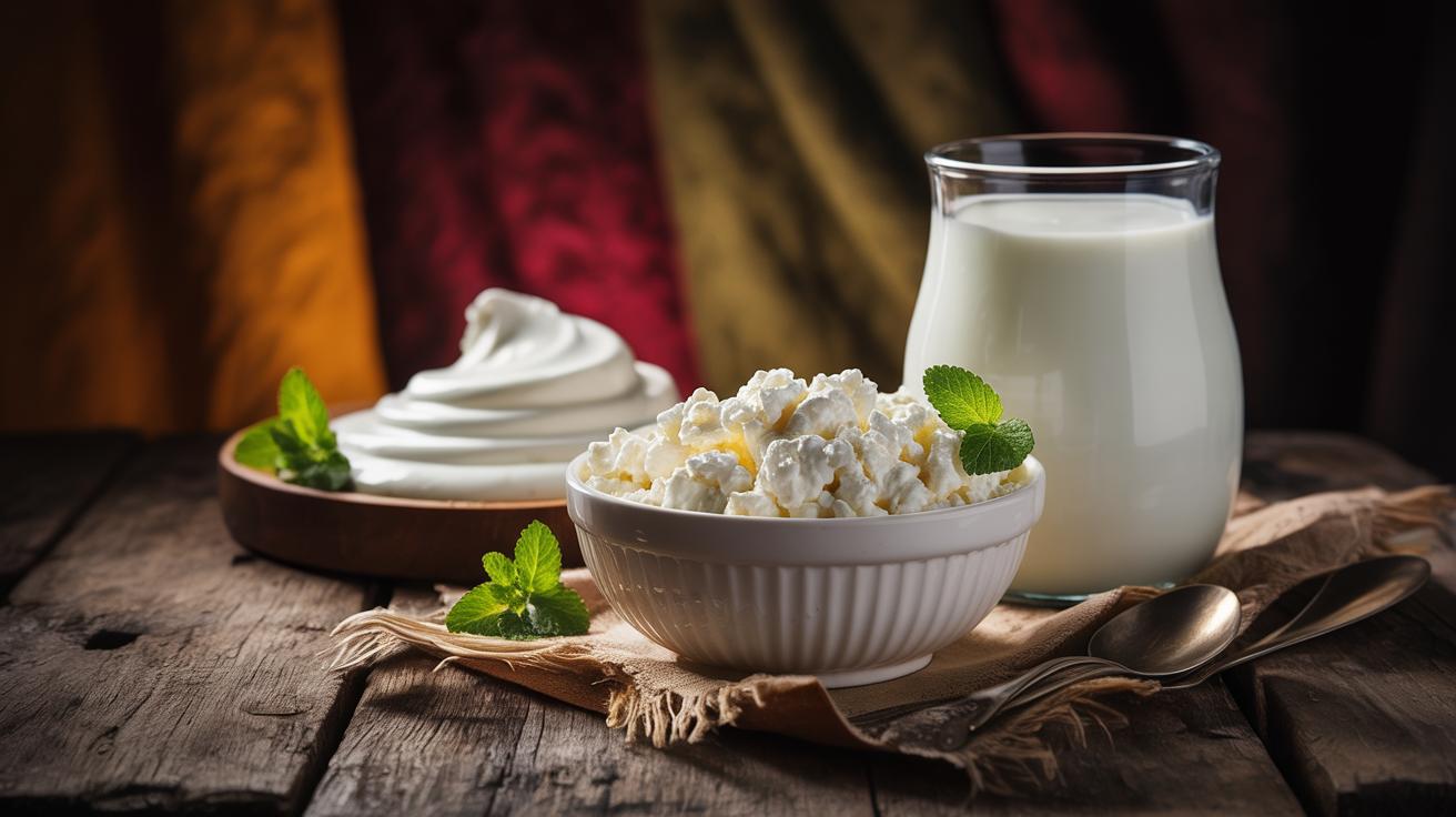 A visually striking scene showcasing the luxurious textures of cottage cheese, Greek yogurt, and skyr, each bathed in dramatic lighting to highlight their creamy depths and vibrant whites, embodying the essence of a protein-rich culinary showdown.